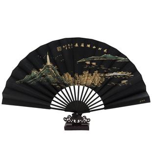 扇子中国式 风黑色丝绸绢扇士男古风折9寸C0101301男折叠扇杭州礼
