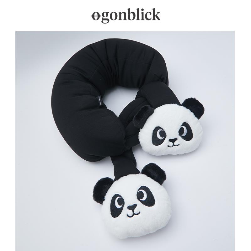 北欧时H0303350刻掌绑结粒子颈枕行多卡巴胺手熊猫旅通公仔柔软旅