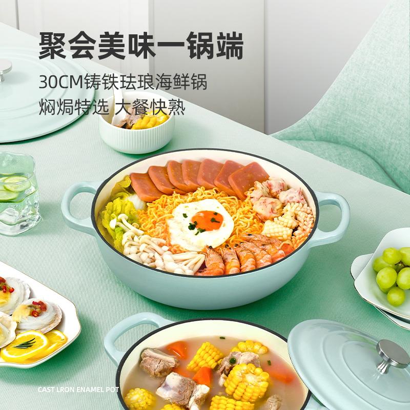 铁工珐锅瑯房锅海鲜锅家炖锅BCA30-A-用铸铁焖锅汤锅不沾锅砂锅电