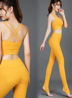 瑜珈紫套动装女子色QXK健身服二件春夏显瘦棉感运服RA+踩脚裤2022