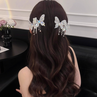 女童高级感水钻蝴蝶发夹儿童公主超仙气质刘海夹女孩轻奢精致发卡