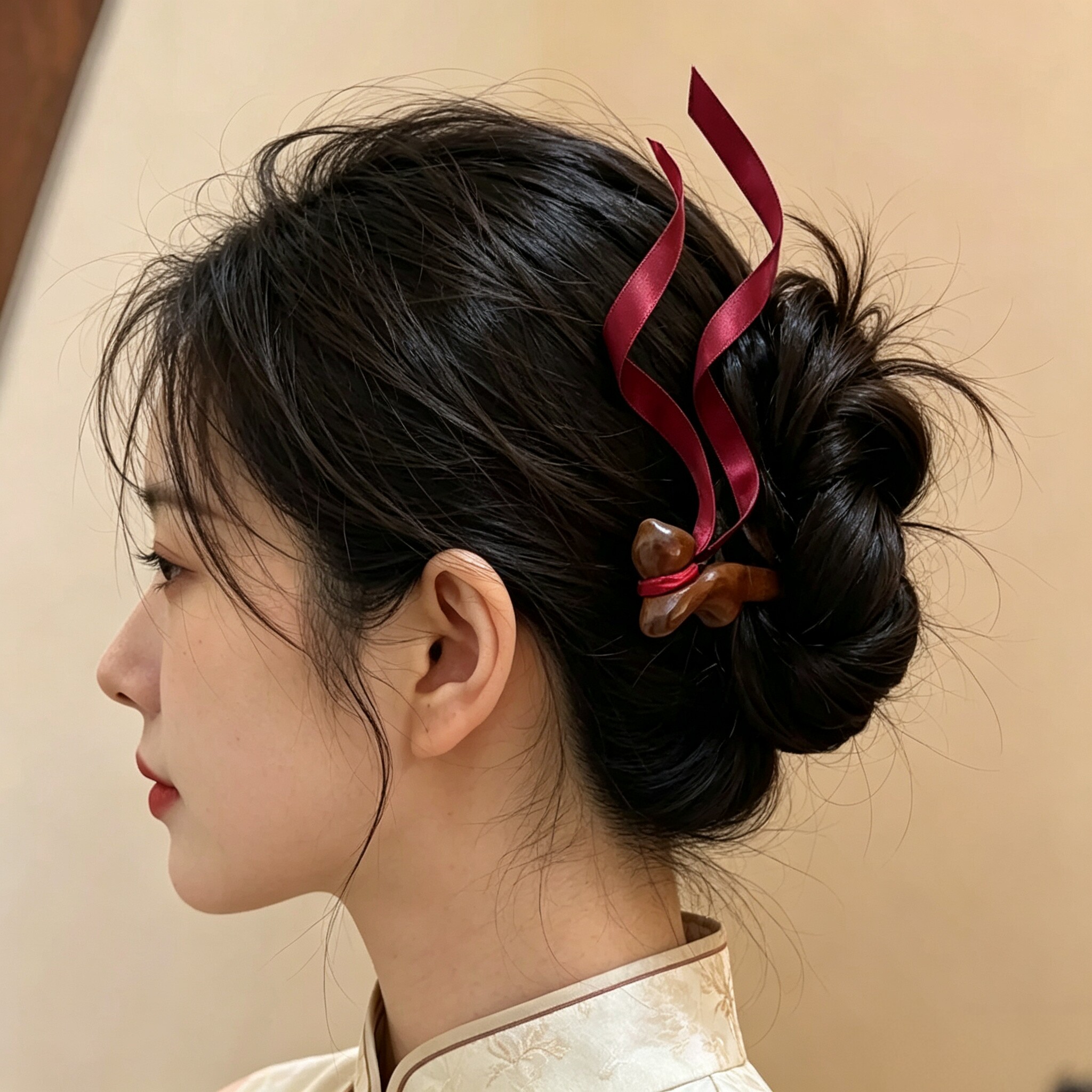 红色反重力丝带小猫发簪新中式复古风简约时尚气质发钗女生新款