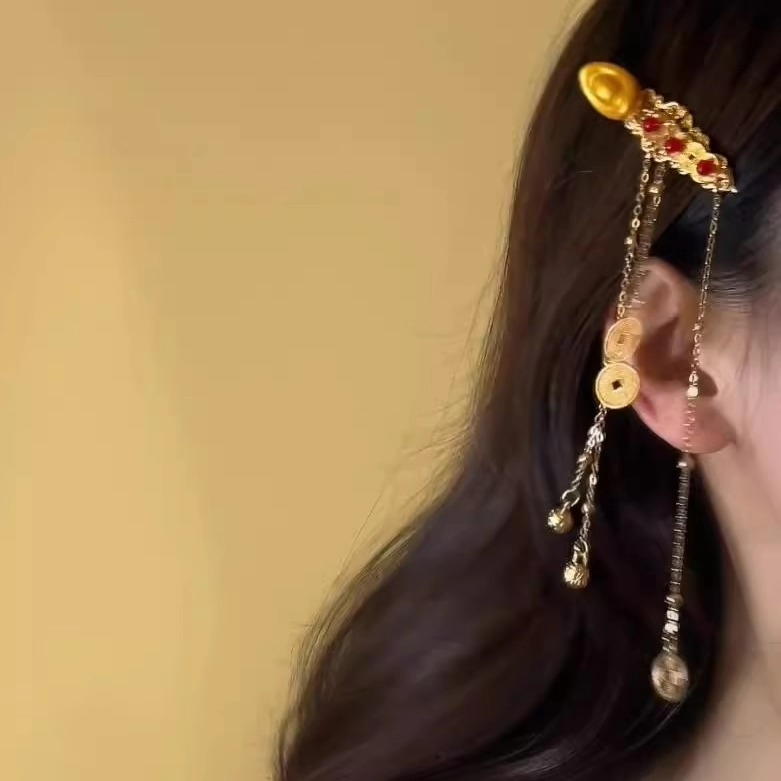 国风古风红色新年头饰毛球小财神铜线元宝流苏发夹发冠发钗步摇,饰品/流行首饰/时尚饰品新,发饰,淘宝优惠券,粉丝福利购,淘宝优惠卷