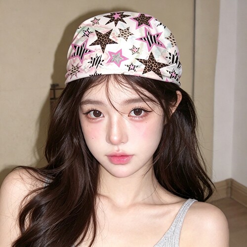 美式辣妹豹纹星星包头巾发巾小众