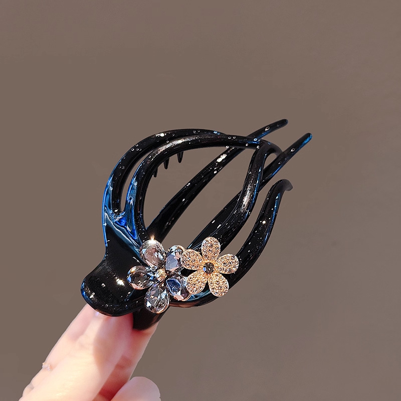 大号优雅水钻花后脑勺盘发发卡