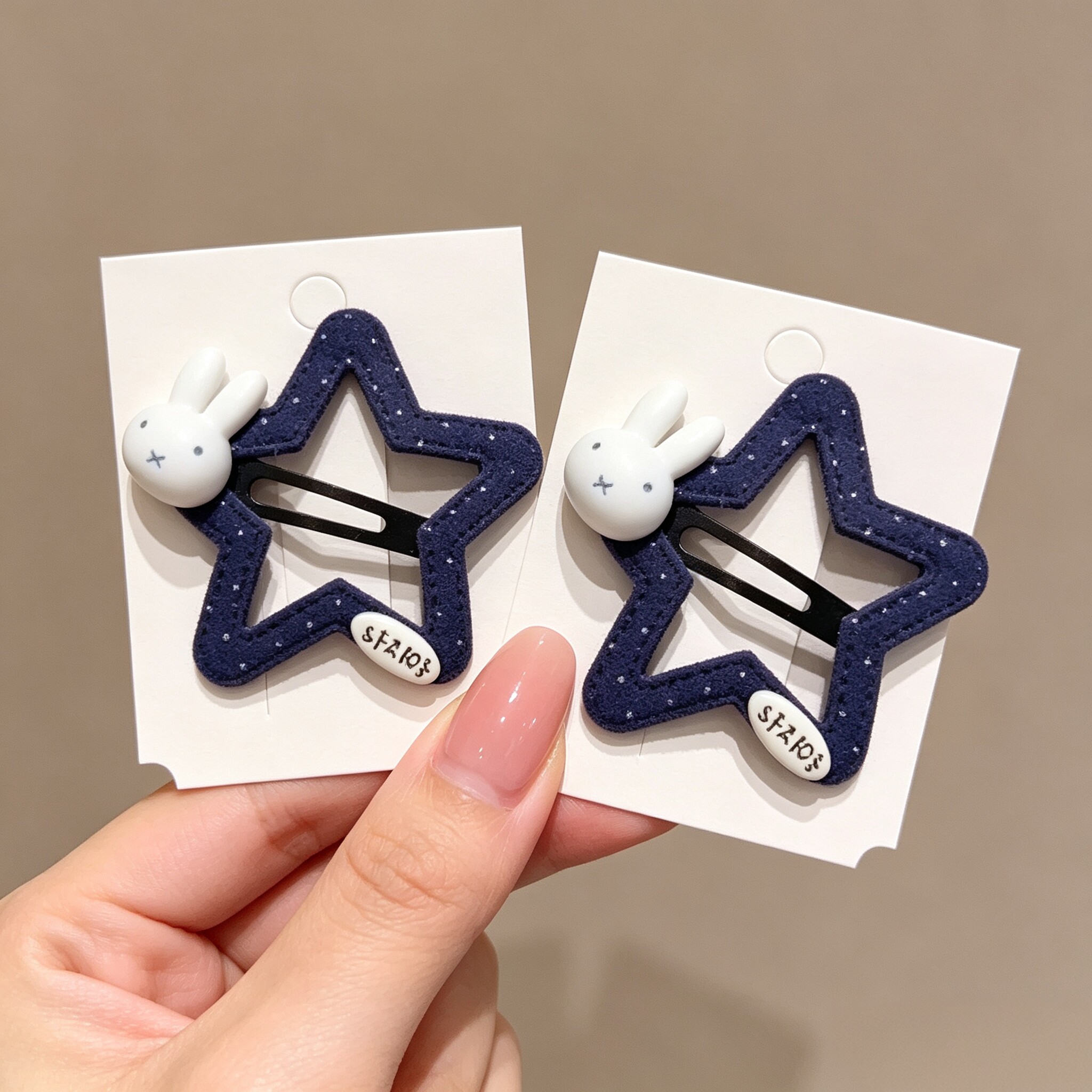 韩系卡通小兔星星发夹复古波点布艺BB夹简约百搭女生碎发固定发饰
