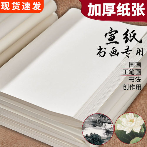 国画宣纸生宣半生熟绘画纸书法专用8k毛笔字临摹纸宣纸4k手工加厚水墨画晕染工笔山水画仿古宣纸小学生专用
