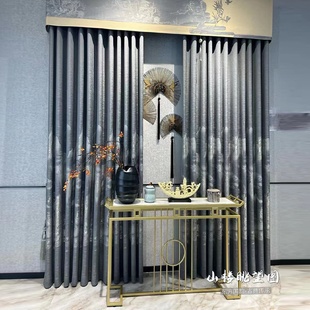 绣花2023新款 客厅遮光新中式 加厚遮光大气客厅古风山楼眺望图窗帘