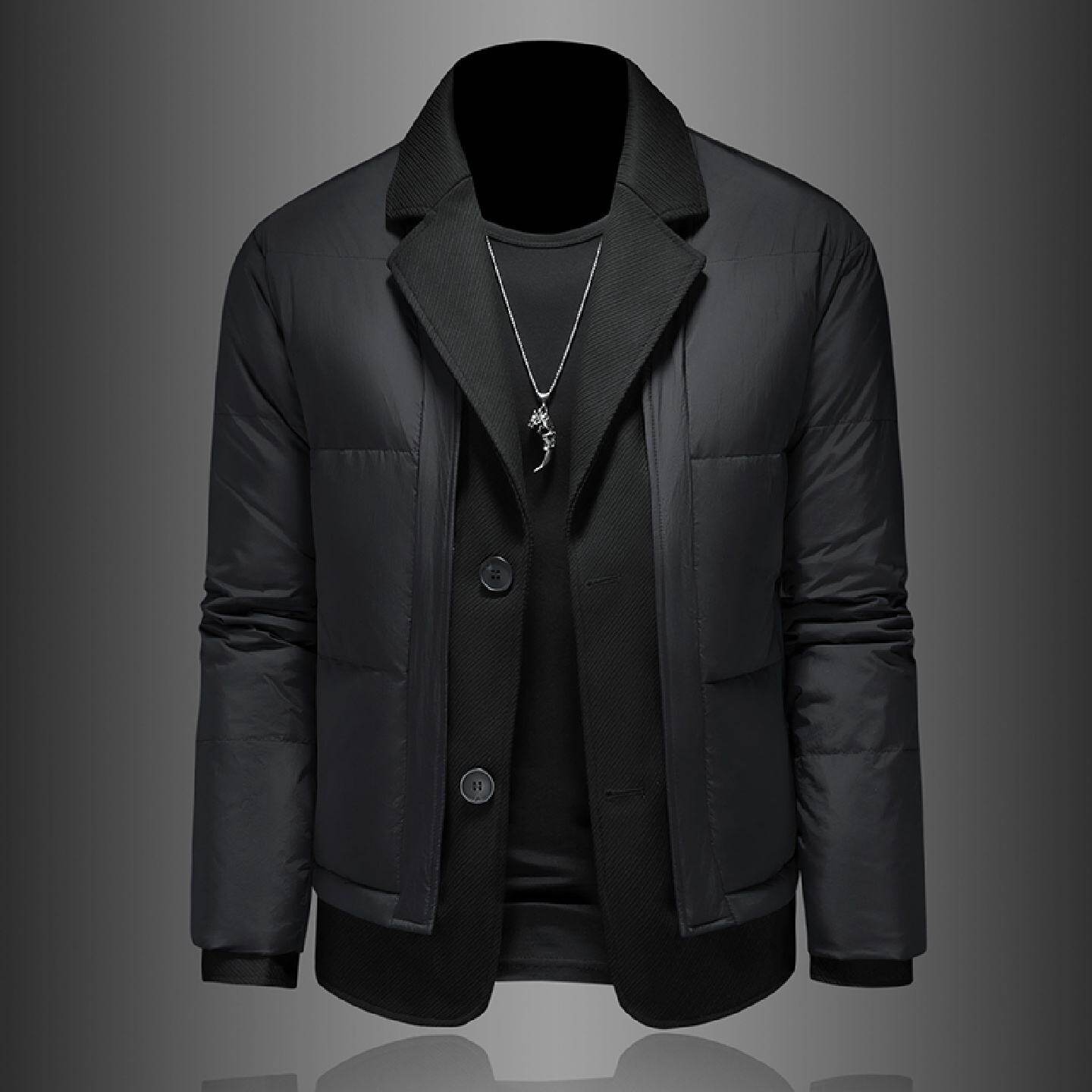 西装领羽绒服男款年冬季新款保暖白鸭绒休闲潮流假两件外套潮男装