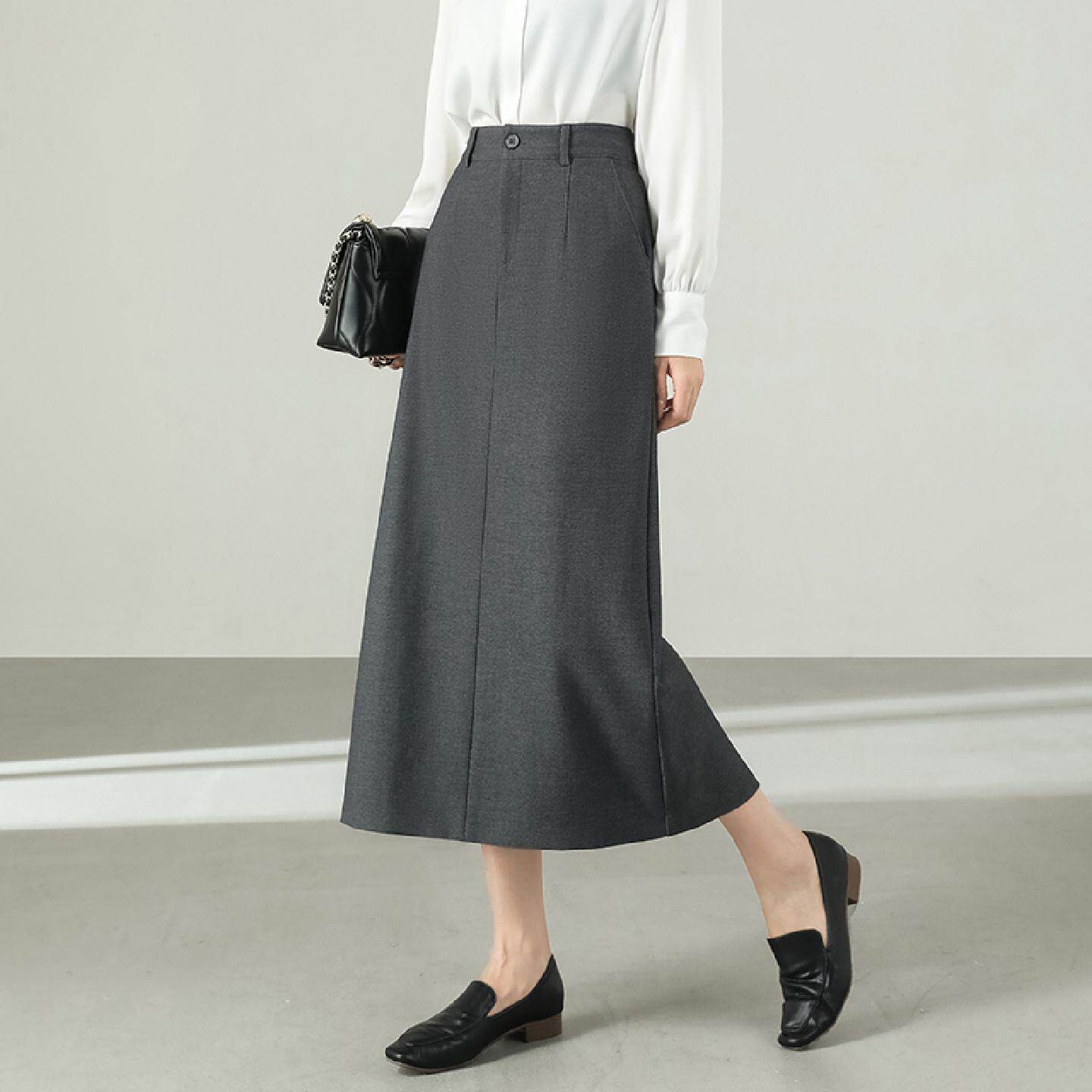高级感灰色西装半身裙女春秋职业工装裙半裙正装长裙高腰a字裙子