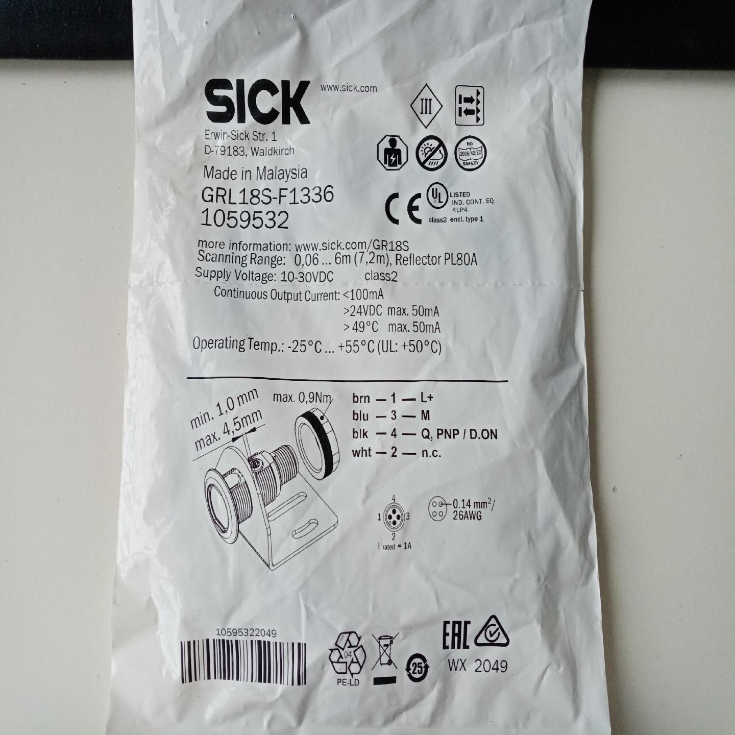 SICK西克光电传感器GRL18S-F1336，订货号105询价