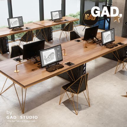 GAD四人位办公桌椅组合实木办公室电脑带屏风员工位现代简约桌子