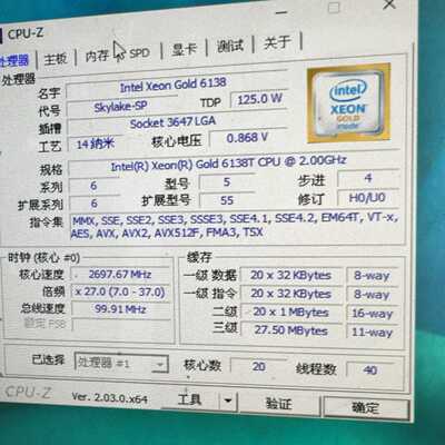 Intel 至强 金牌 6138T /6138 CPU 正式