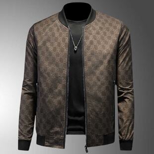 欧洲站轻奢大牌印花立领夹克男士秋季新款修身外套帅气棒球服潮男