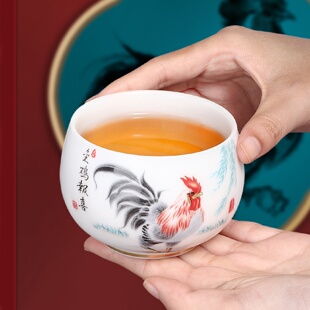 羊脂玉瓷鸡缸杯茶具茶杯品茗杯简约家用单杯单个主人杯陶瓷个人杯