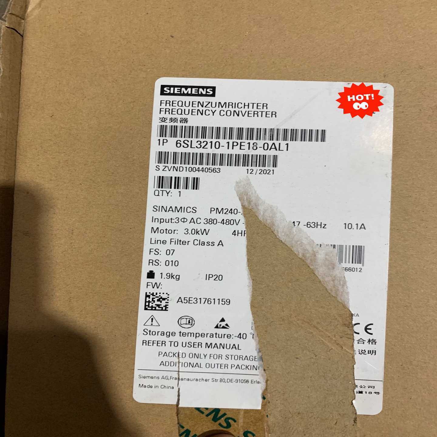 议价全新西门子PM240变频器，6SL3210-1PE18-0A