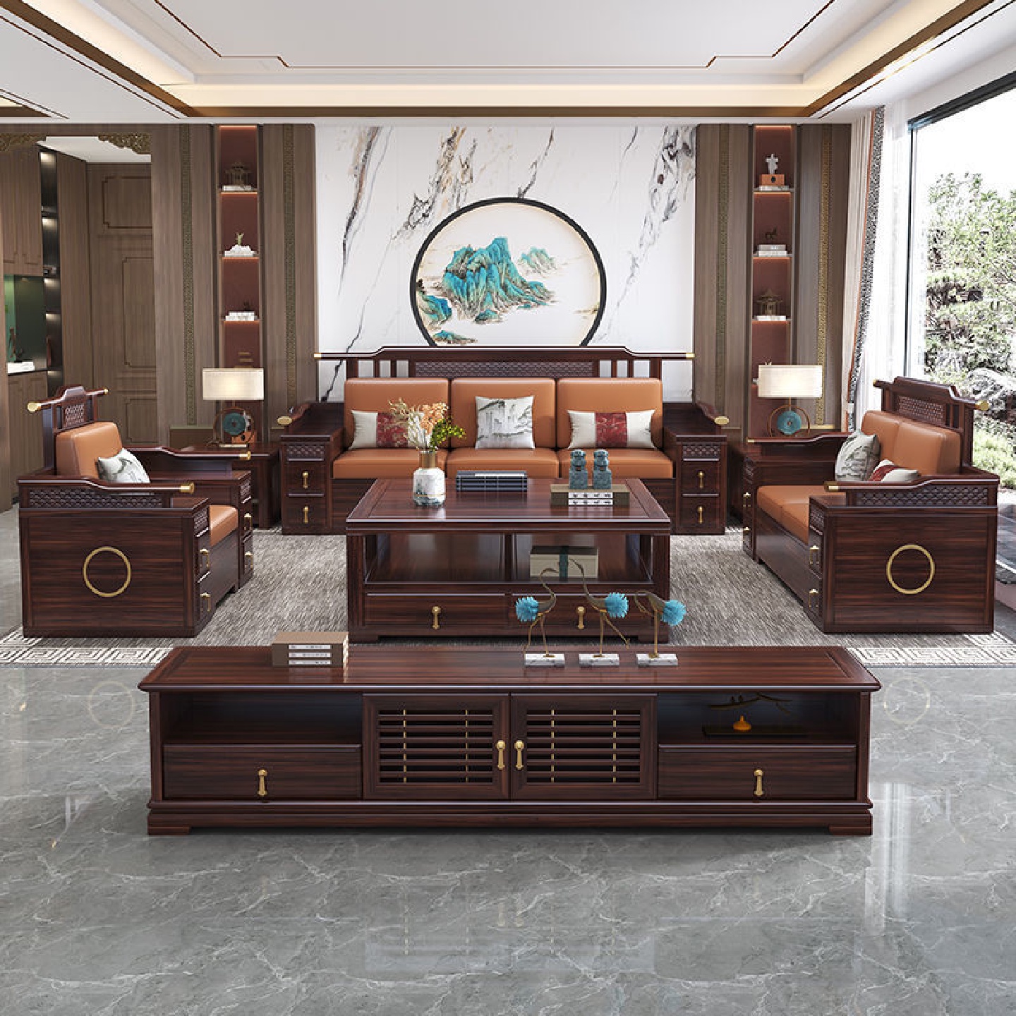 新中式乌金木实木沙发组合轻奢中国风现代储物家用客厅家具