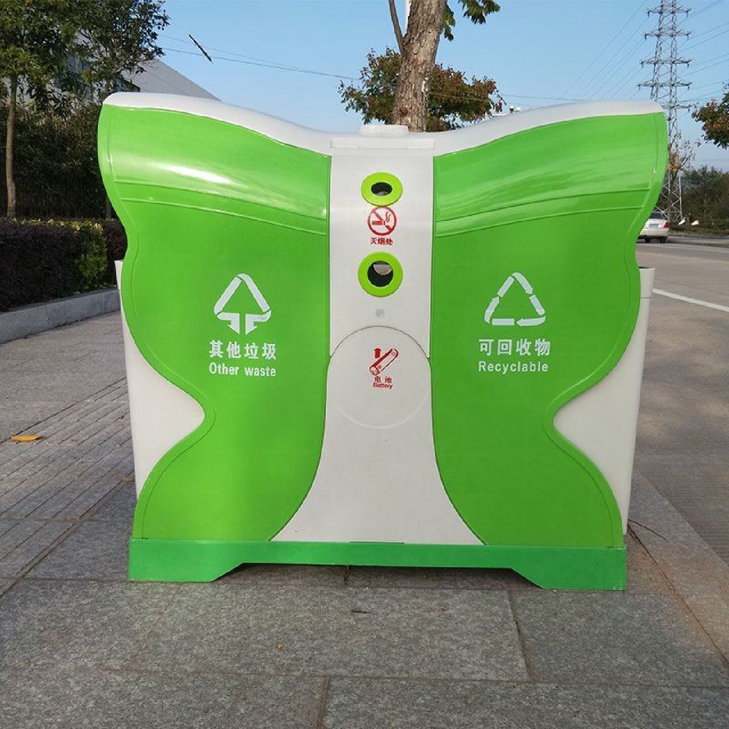 卡通垃圾桶户外蝴蝶玻璃场钢垃箱圾JXG景学校小区公园区游乐定果