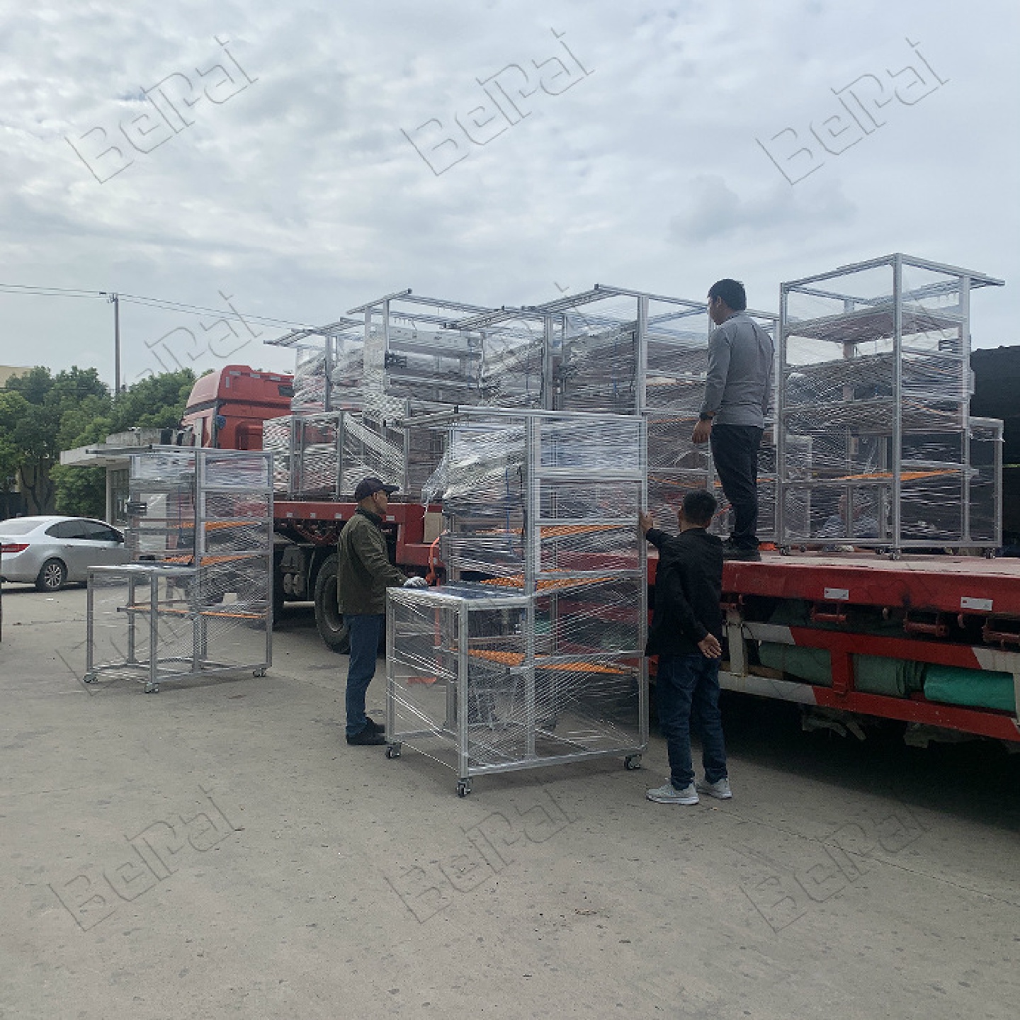 老化工作台电器流水线加工流利条捆包部品放置架移动式多层加工