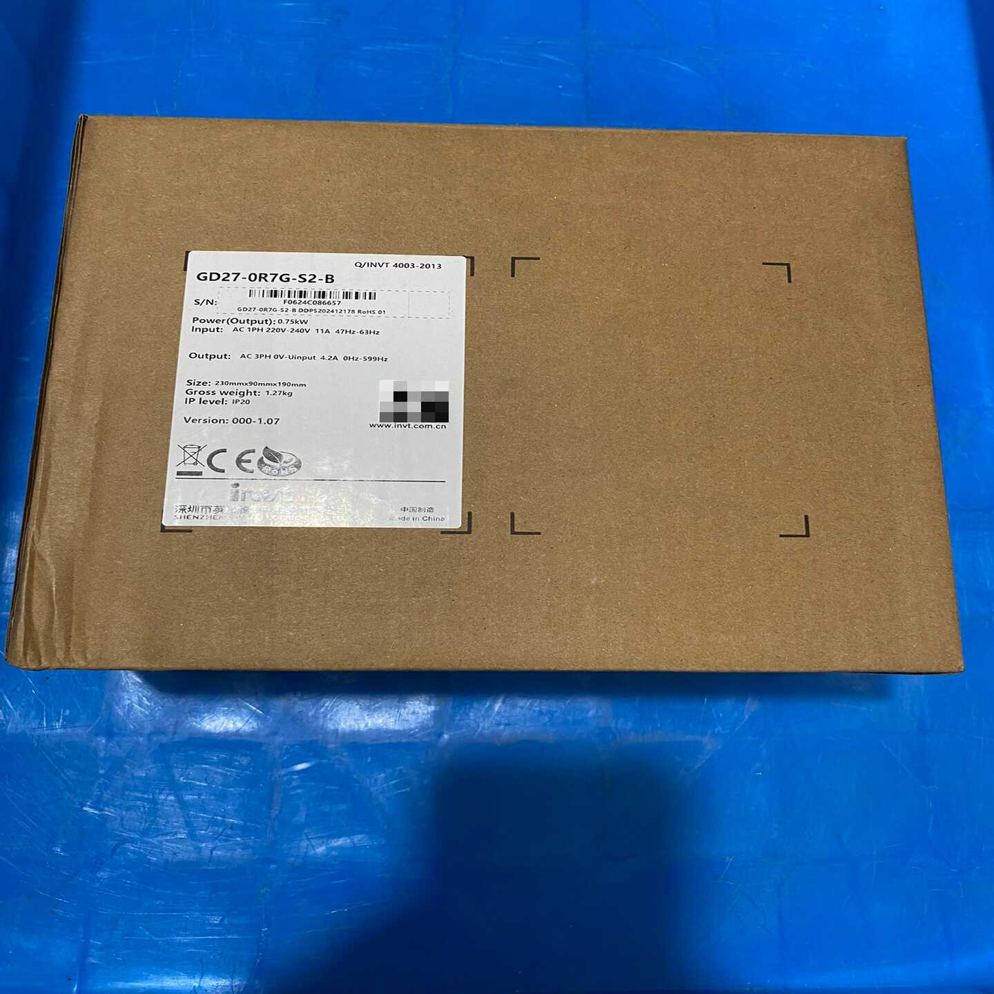 议价英威腾变频器，型号GD27-0R7G-S2-B，实物图拍摄，