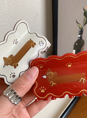 新年可爱红色腊肠狗发夹女后脑勺抓夹鲨鱼夹高级感醋酸鲨鱼夹头饰