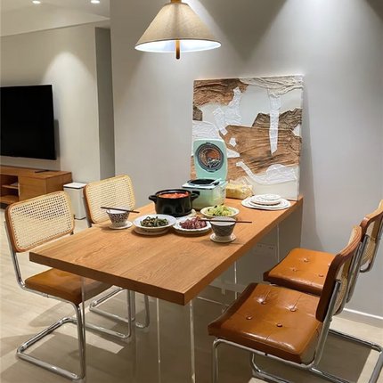 严选全实木餐桌组合家用客厅亚克力悬浮桌原木书桌轻奢大板吃饭桌