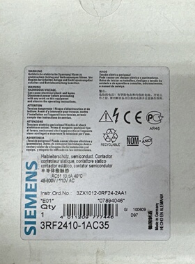 SIEMENS 3RF24101AC35 CONTACTOR 48600V110VAC 7A **NEW IN BOX*