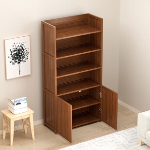 书架落地多层收纳置物架儿童学生多功能家用带门防尘简易书柜架子