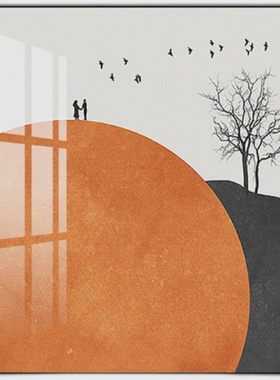 抽象现代简约橙色客厅装饰画轻奢橘色沙发背景墙卧室床头挂画壁画