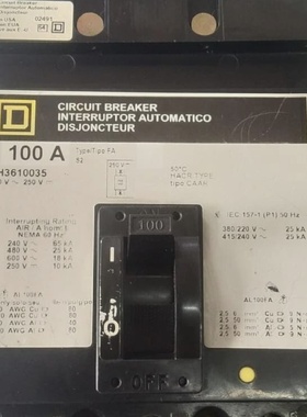 Square D FH3610035 Circuit Breaker3 Poles 100 Amps 600V 250V