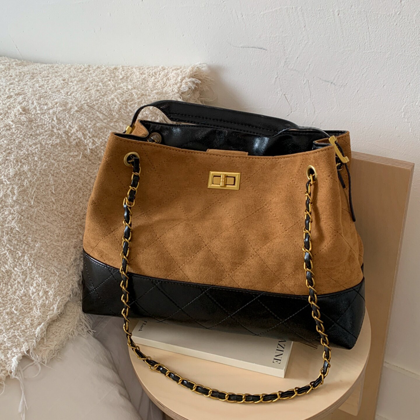 小香风菱格链条包包女包秋冬复古通勤单肩斜挎包大容量手提托特包