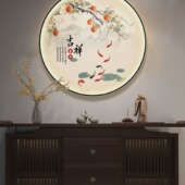 柿子圆形挂画发光灯画新中式 饰画入户画平安喜乐字画 餐厅玄关装