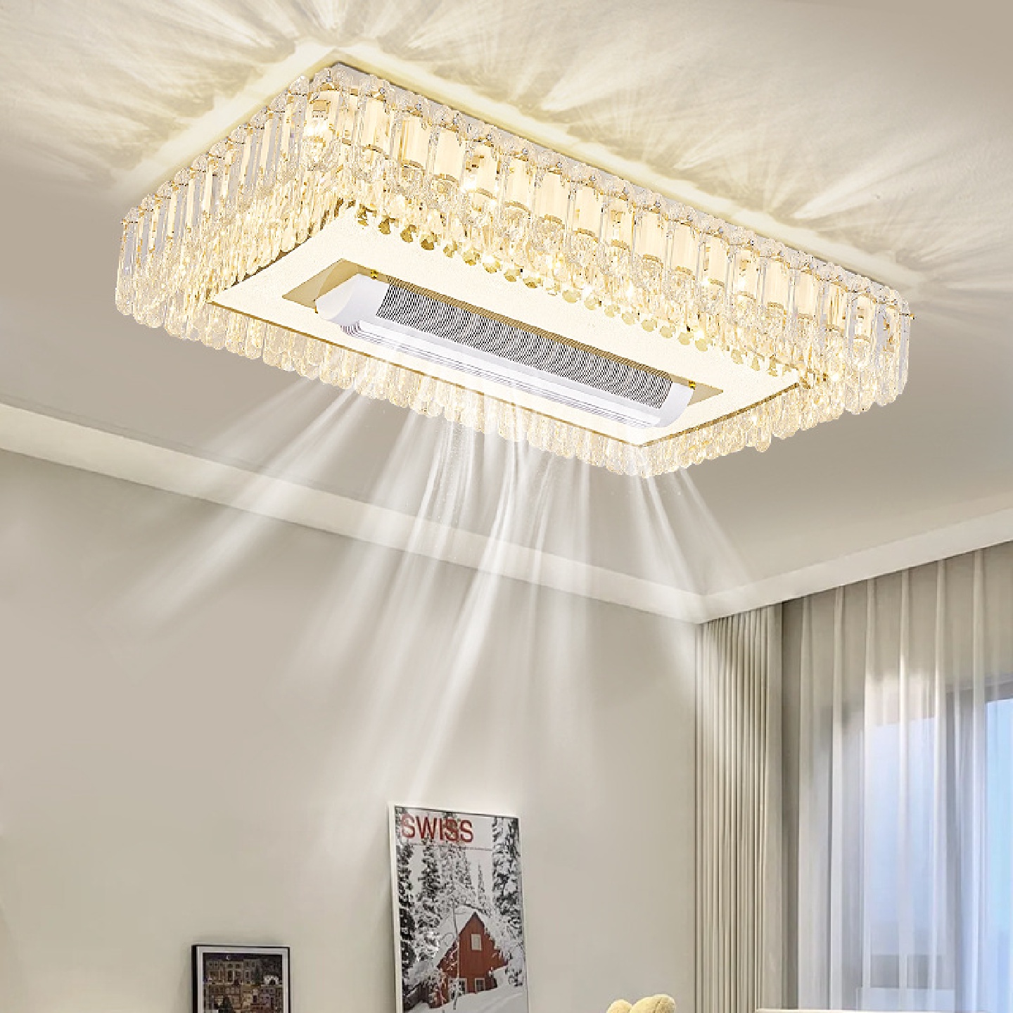 2024年新款奶油风法式贝壳吸顶灯大气轻奢客餐厅主卧室无叶风扇灯