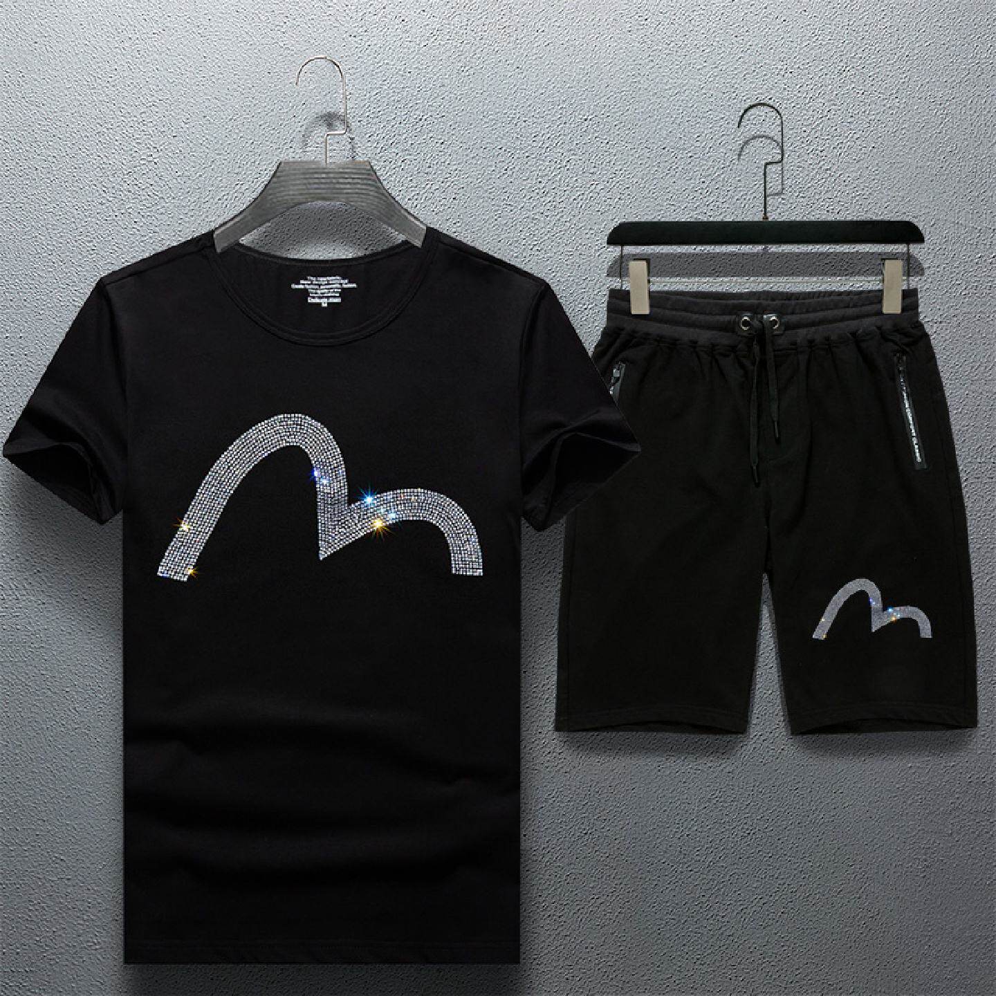 2026欧洲站新款烫钻短袖恤短裤套装男士精神小伙休闲网红夏季潮潮