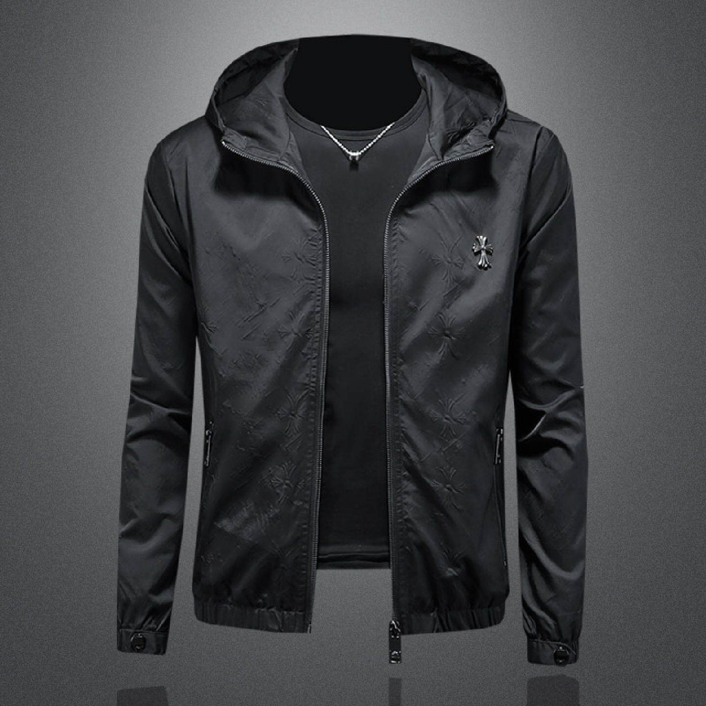 2026欧洲站高端连帽外套男新款春季潮牌十字徽章夹克休闲大码上衣