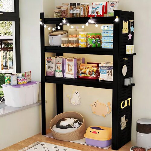 下空式置物架猫砂盆落地收纳架宠物用品宠物食堂储物展示架猫爬架