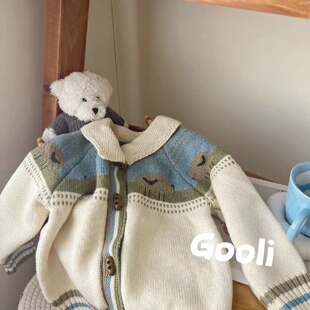 男童针织开衫polo领韩系2025新款儿童秋装洋气外搭中小童毛衣外套