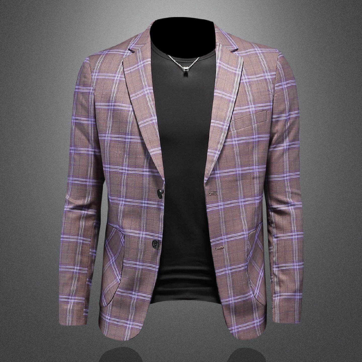 2026欧洲站格子休闲西服男士春秋季新款修身韩版潮流单件西装上衣
