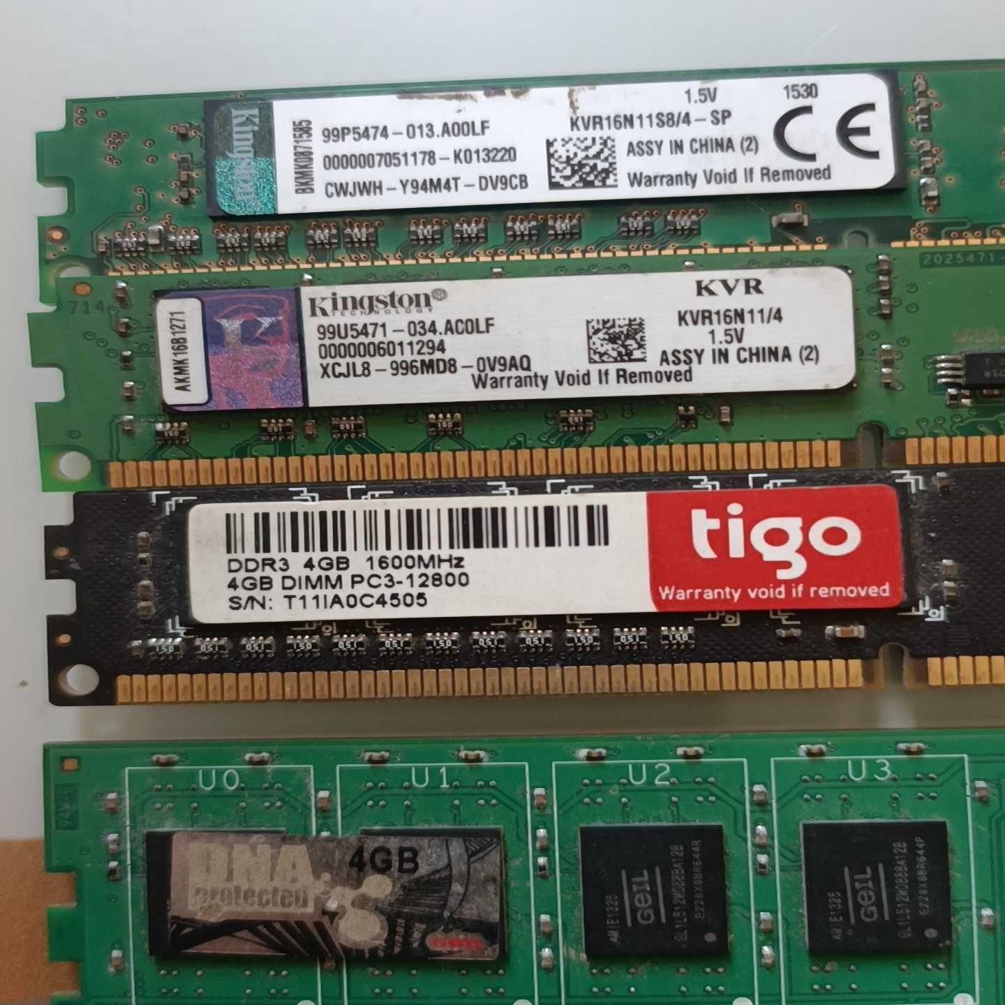 议价原装拆机4条金士顿,金泰克1600MHZ4GB内存条、打包6