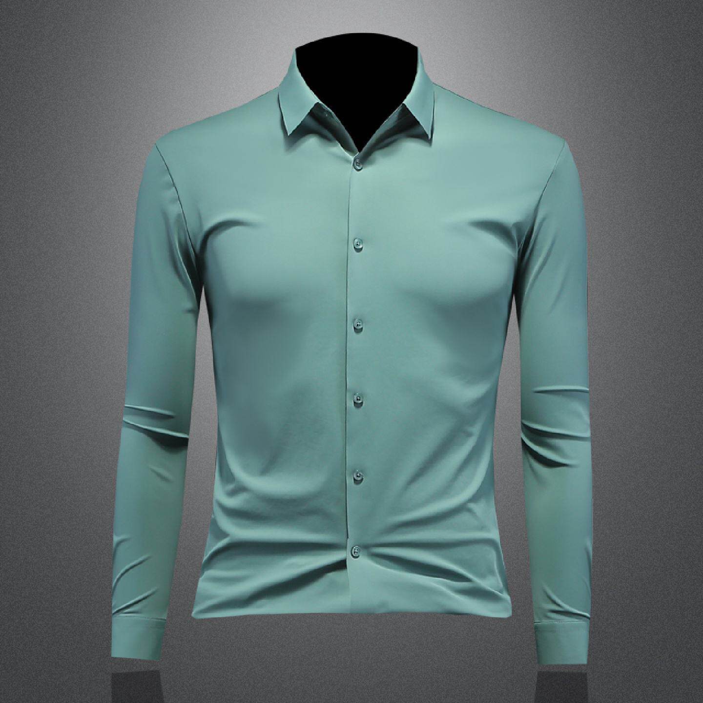 无痕衬衫男长袖春秋季新款薄款上衣高档弹力休闲丝滑垂感衬衣潮男