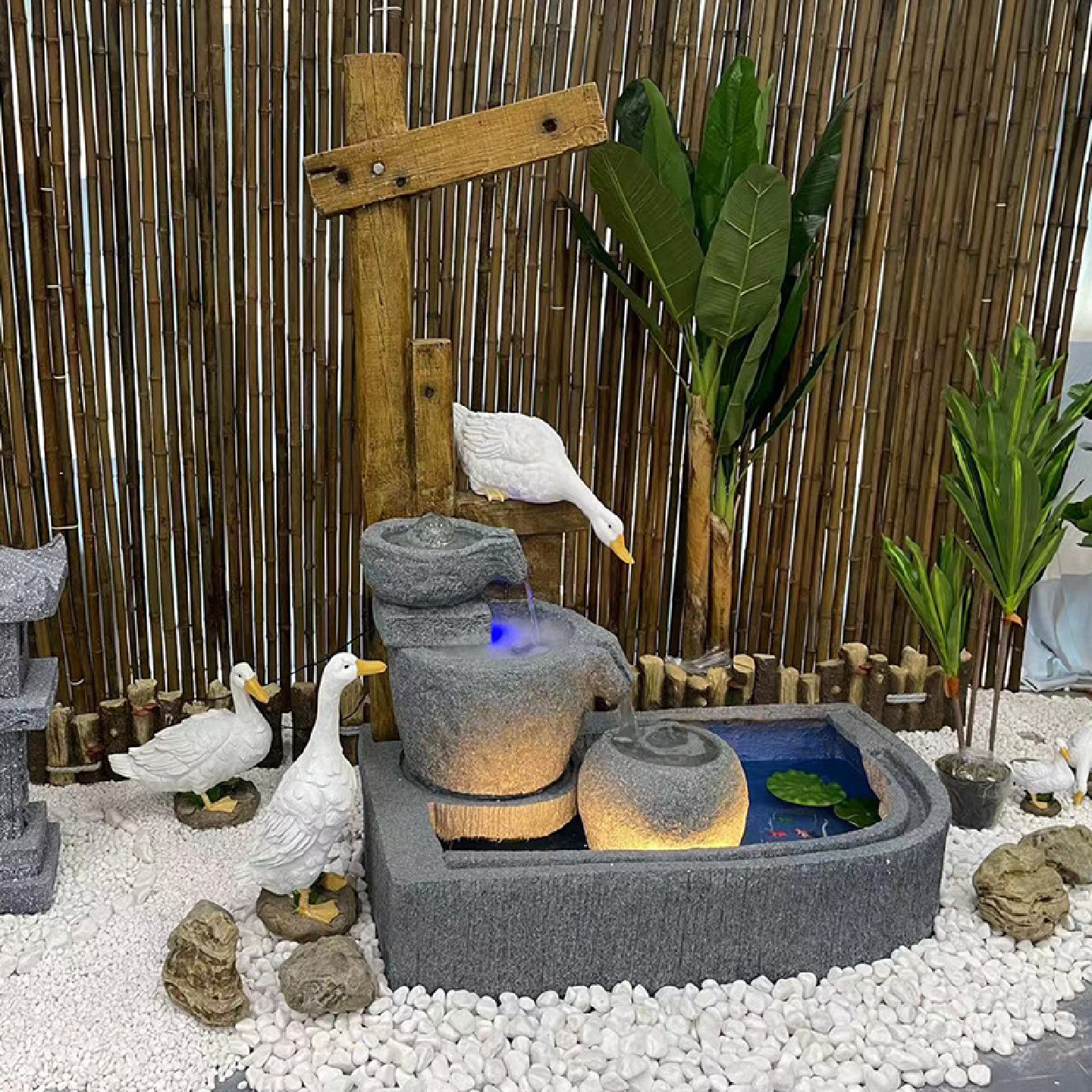 花园阳台流水摆件循环水办公室装饰布置庭院设景观落地石磨鱼池