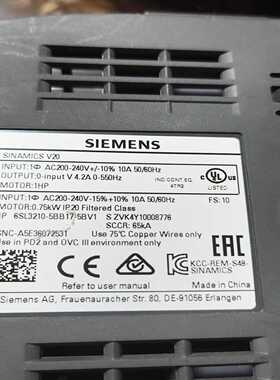 西门子SINAMICSV20变频器，型号6SL3210-5--议价商品