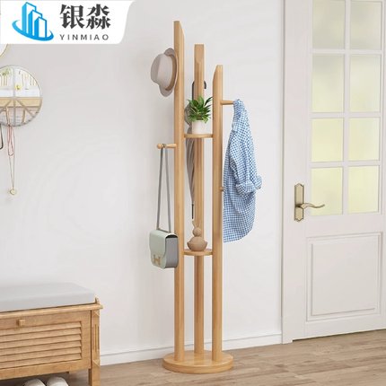 实木衣帽架卧室内简易家用晾衣架落地现代多杆式收纳挂衣架挂包架