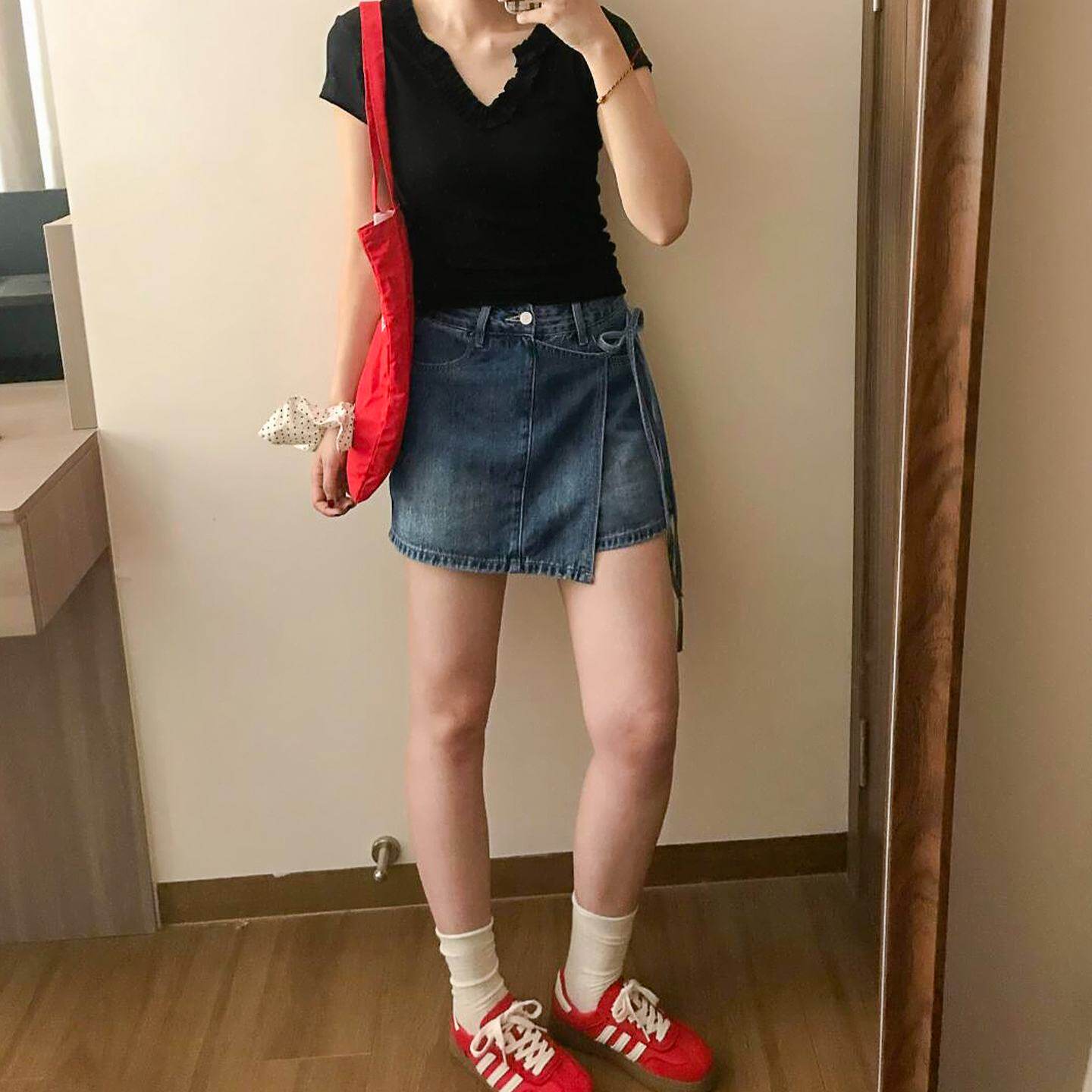 复古蓝牛仔短裙裤女夏季新款大码胖mm遮肚显瘦梨型身材a字半身裙