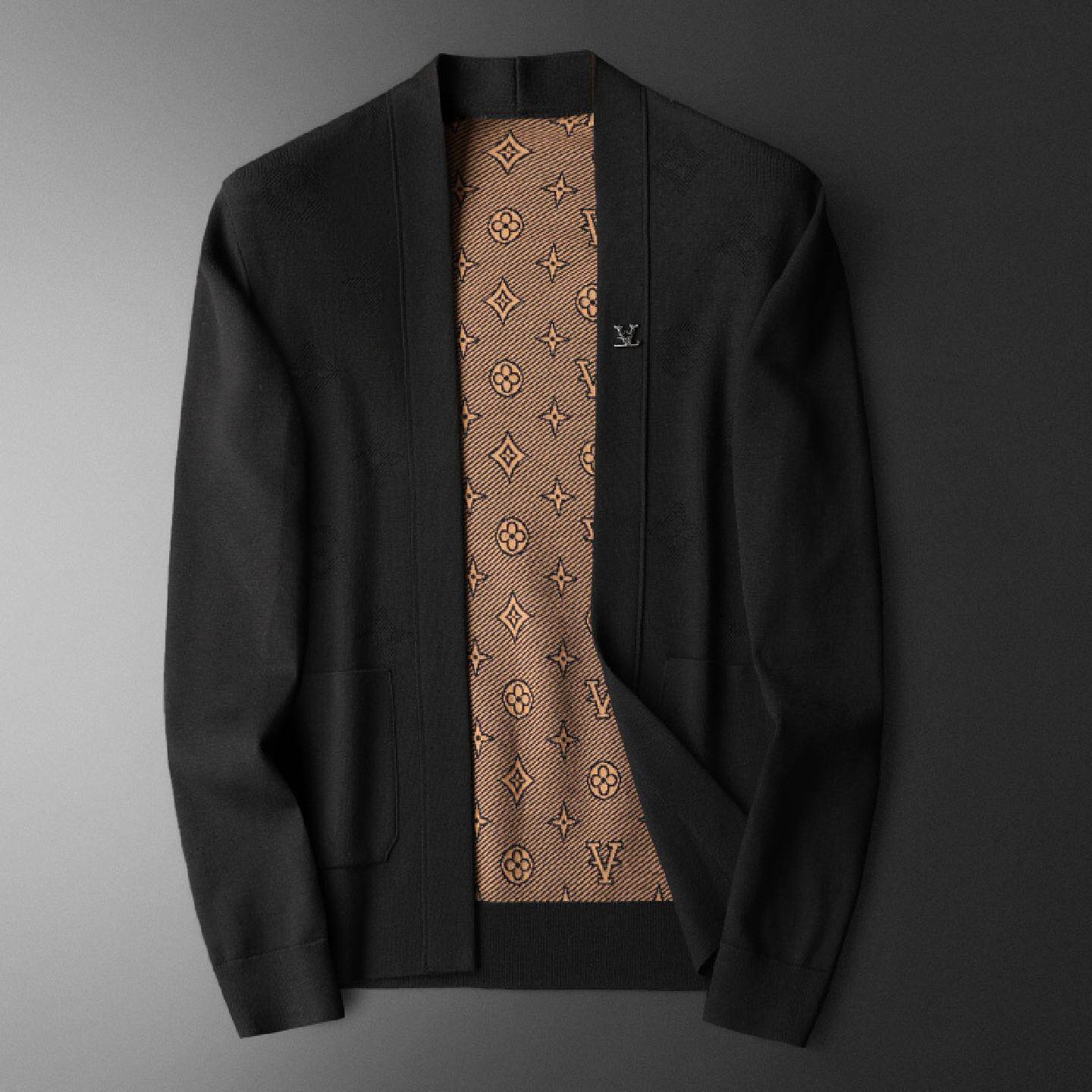 欧洲站大牌简约轻奢暗花羊毛针织开衫外套男秋冬修身欧货梅花刺绣