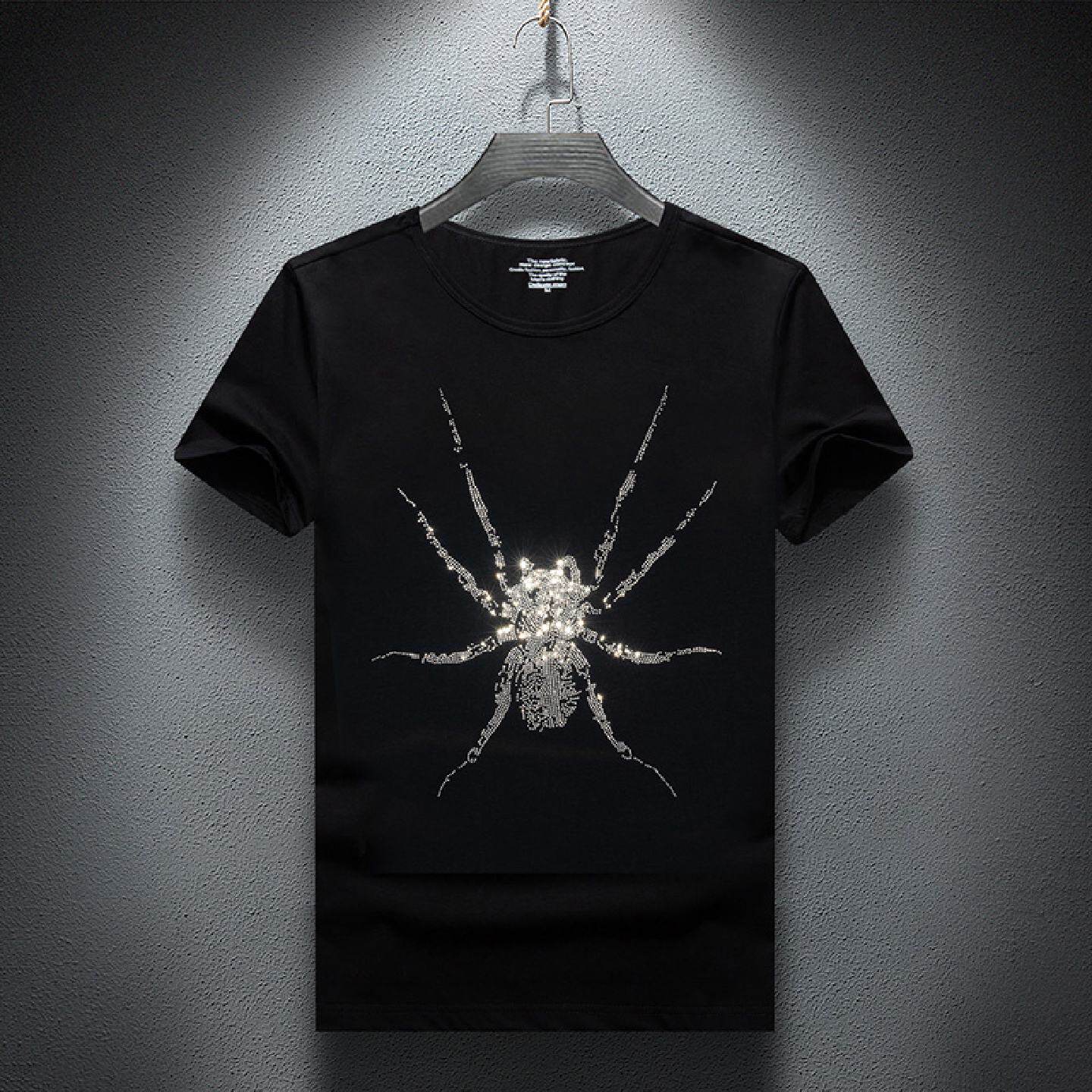 2026欧货潮牌夏季男士烫钻短袖恤男精神社会小伙修身打底衫半袖潮