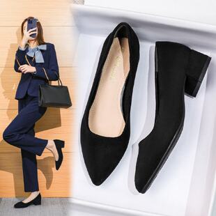 粗跟面试女鞋2025新款黑色职业面试工作中跟单鞋公务员正装高跟鞋