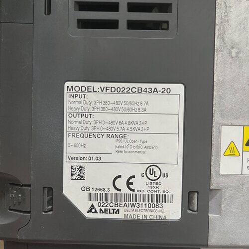 询价-台达变频器VFD022CB43A202.2KW380V