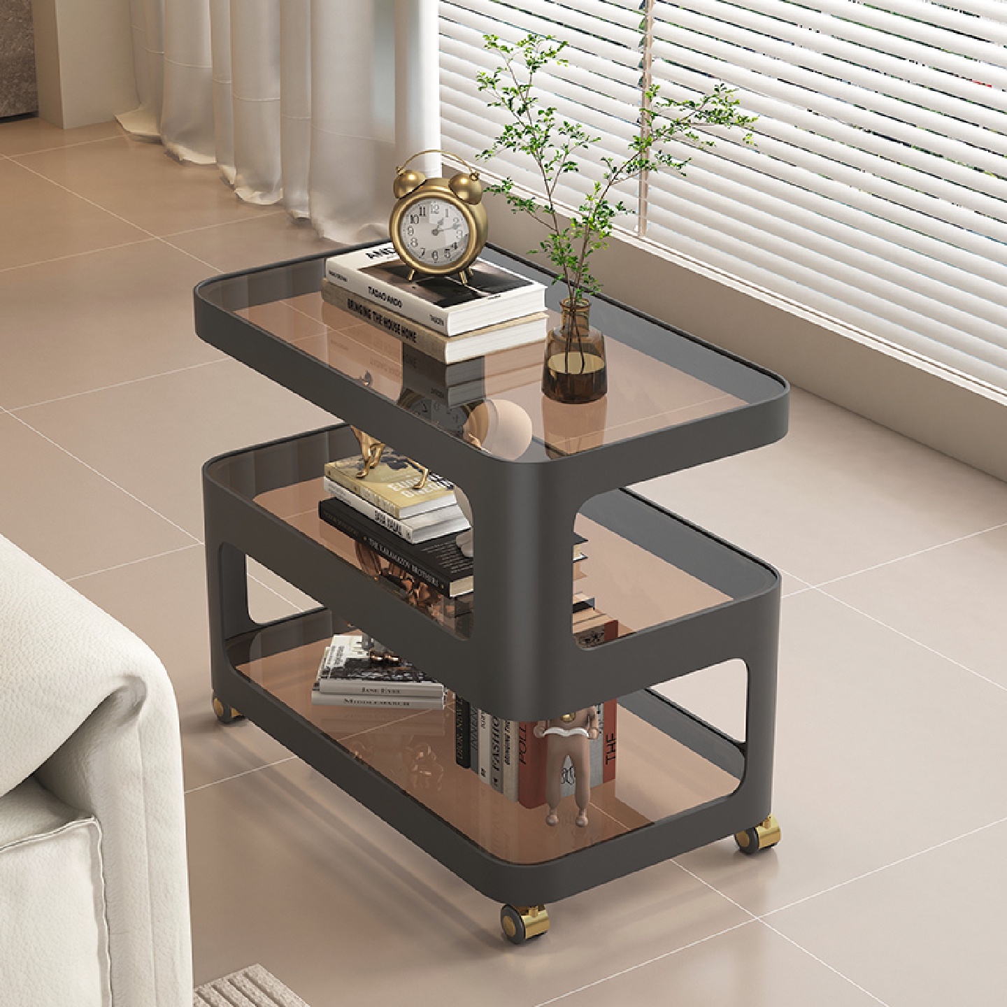 my北欧钢化玻璃可移动沙发边几边柜简约现代多层侧角几小茶几小推