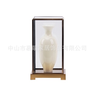 现代透明玻璃罩子花瓶树脂摆件客厅茶几博古架书柜家居摆件 新中式